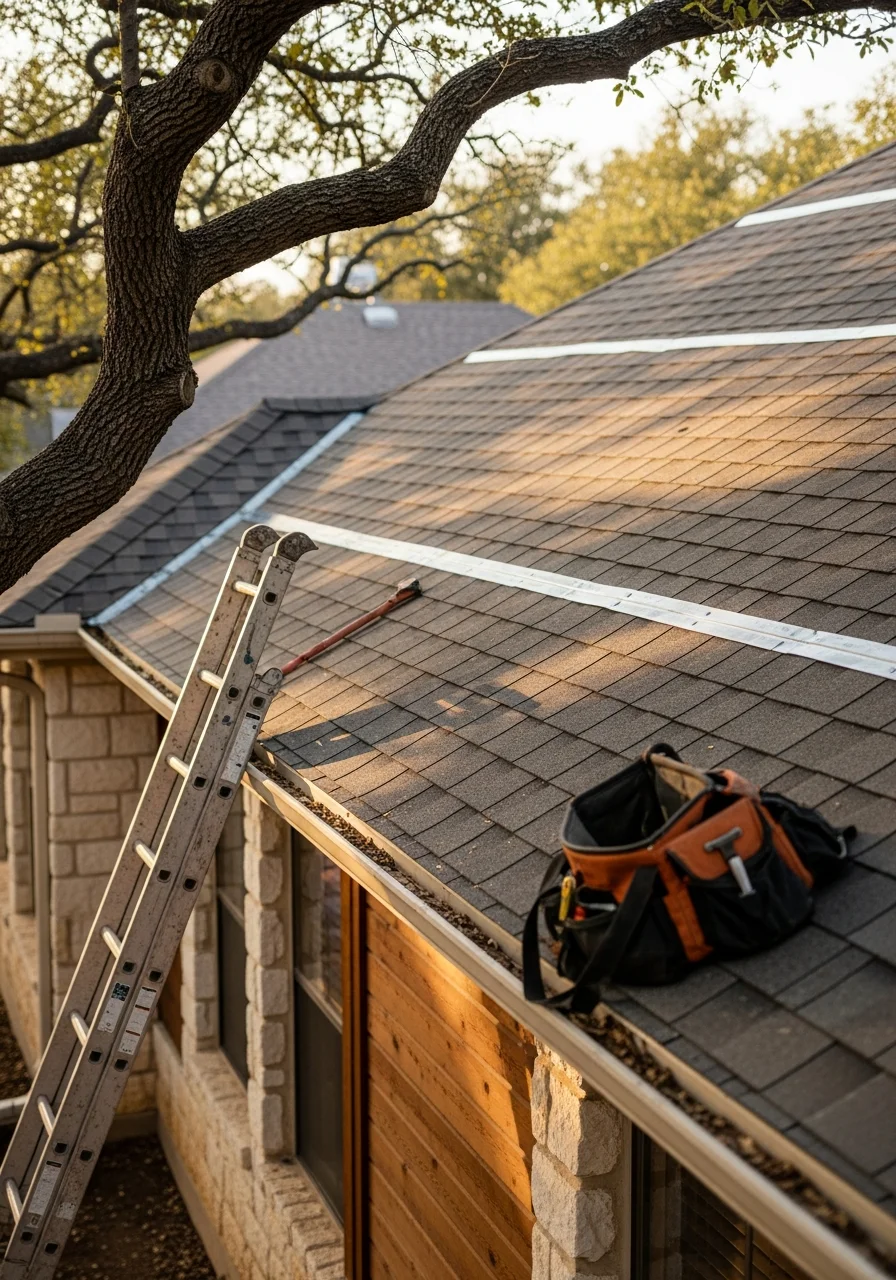 Skilled technician working on exterior home maintenance on an Austin-area residential property.