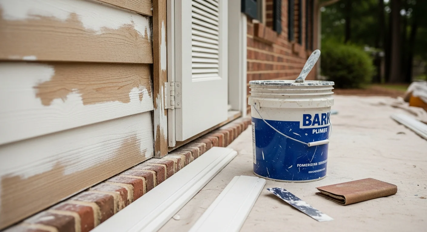 A freshly painted single-story home exterior in Montgomery, AL, with clean trim lines, uniform siding color, and painted fascia boards visible under the roofline. The finished surface shows no peeling or fading after professional prep and application by Forged Roofing Solutions.